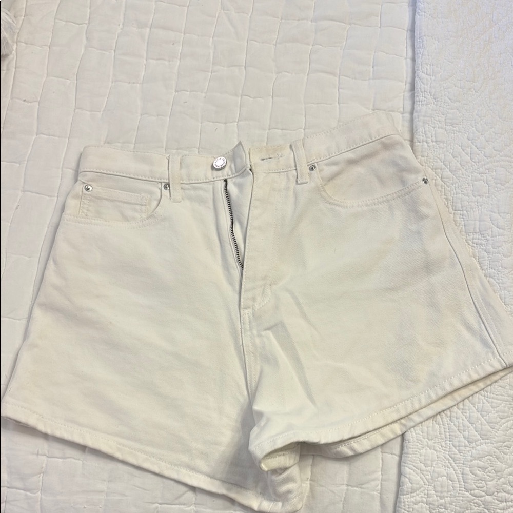 WeWoreWhat White Jean Shorts High-Waisted Raw-Edge
